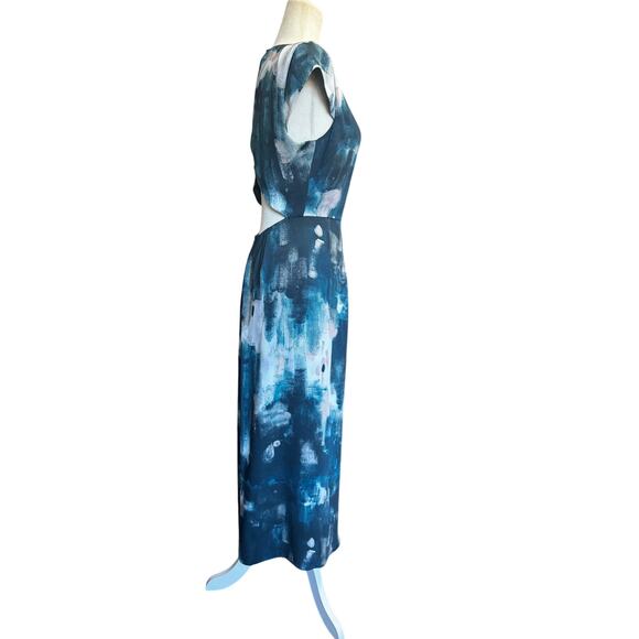 Aritzia Babaton Hamptons Dress Peacock / Deanude Size 6 Watercolor Open Back - Picture 4 of 7
